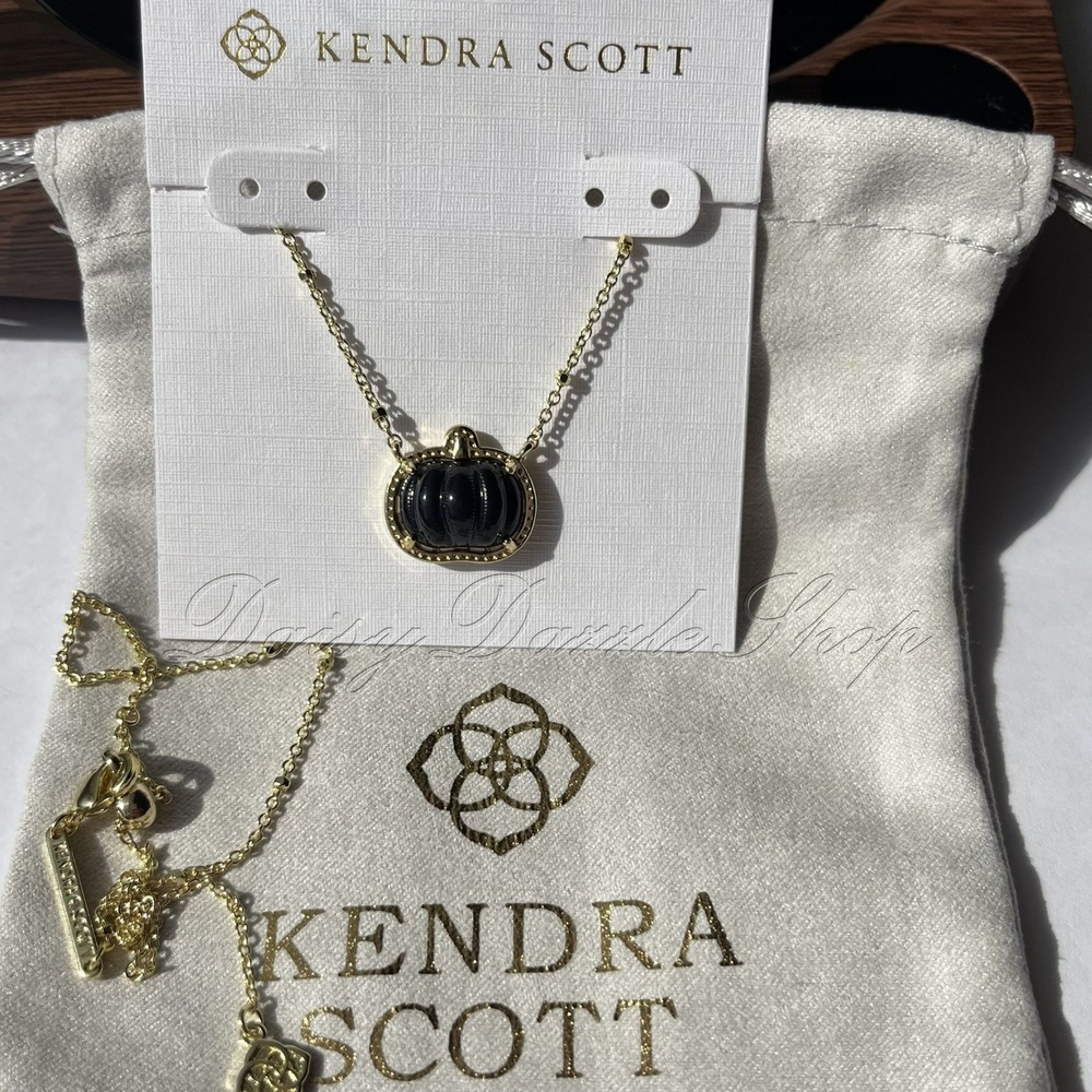 🎃✨Kendra Scott Pumpkin Black Gold Plated Short Pendant Necklace New 🎃✨